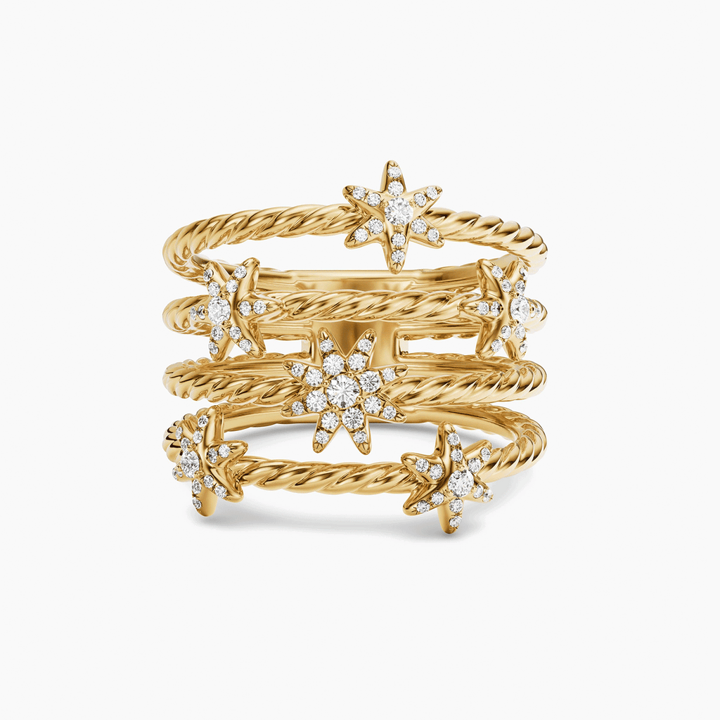 David Yurman Petite Starburst Multi Row Ring 18K Yellow Gold with Diamonds