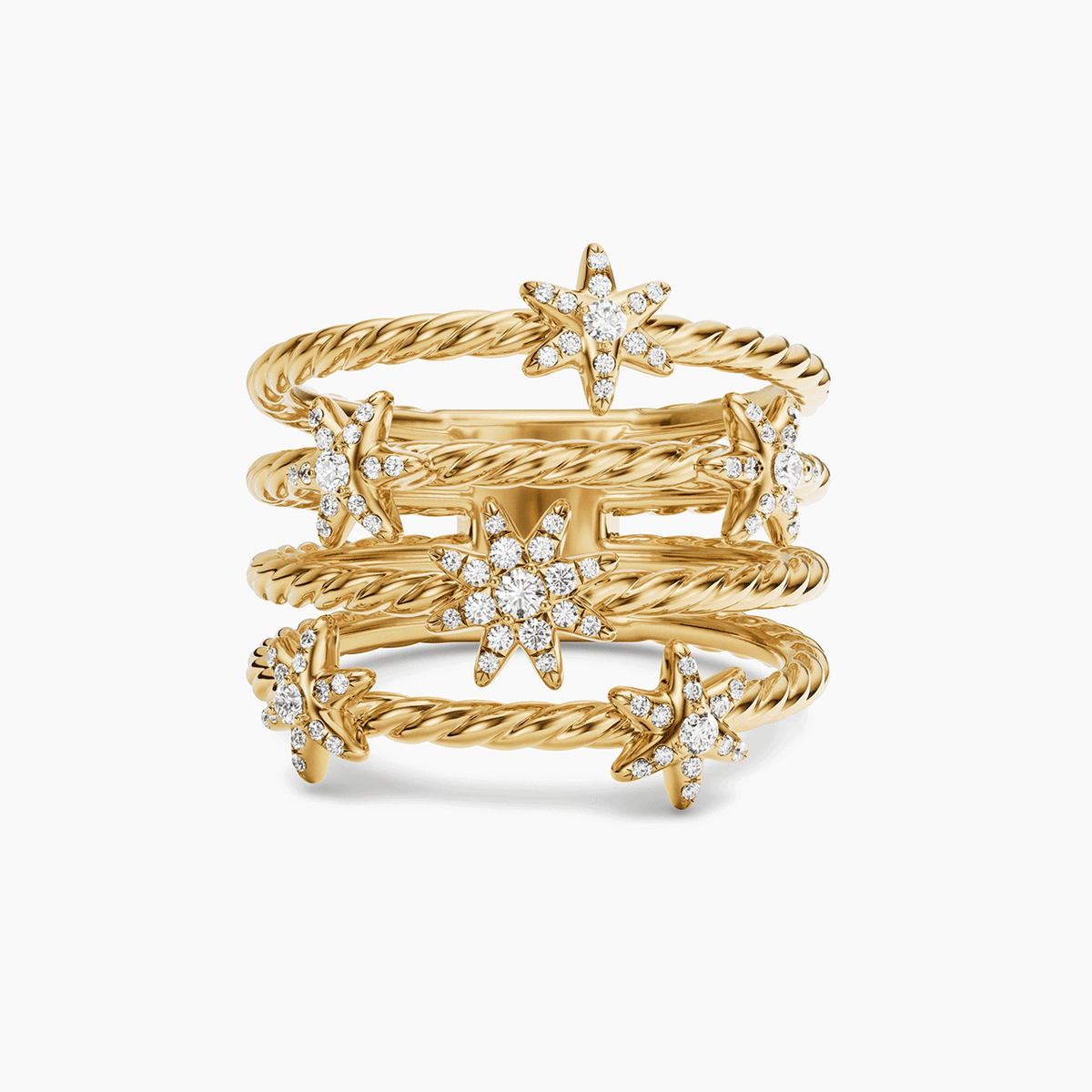 David Yurman Petite Starburst Multi Row Ring 18K Yellow Gold with Diamonds