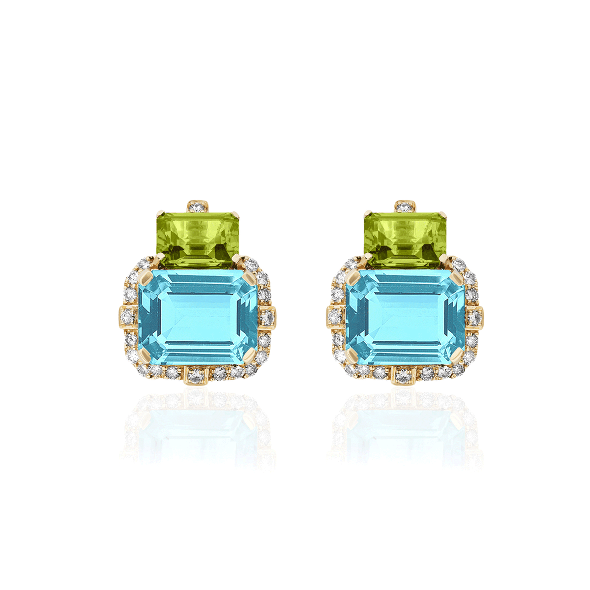 Goshwara Gossip 18k Yellow Gold Blue Topaz and Peridot Earrings