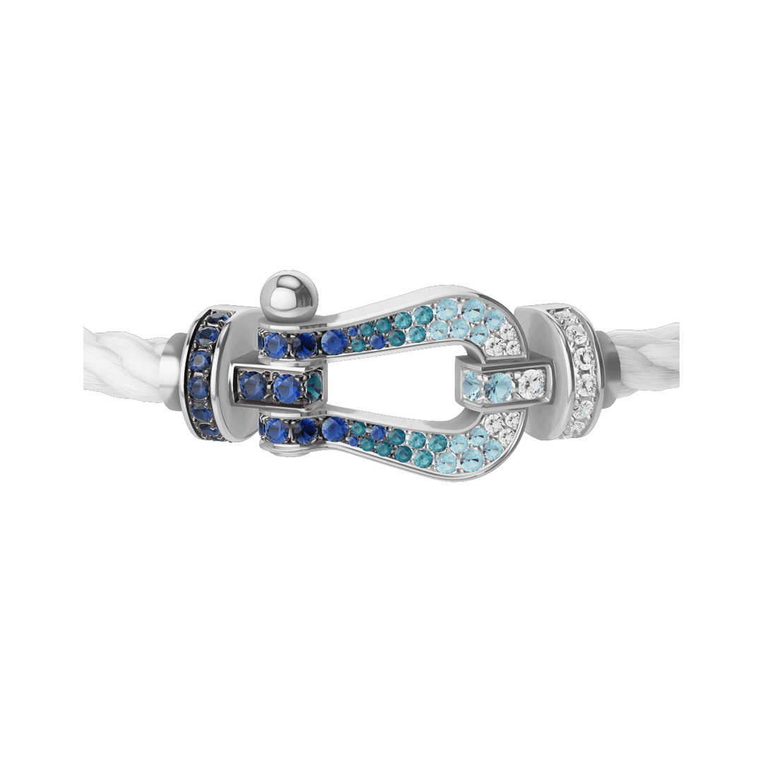 Fred FORCE 10 White Cable 18k White Gold diamond paved and colored gem stones LG Buckle, Exclusively at Hamilton Jewelers