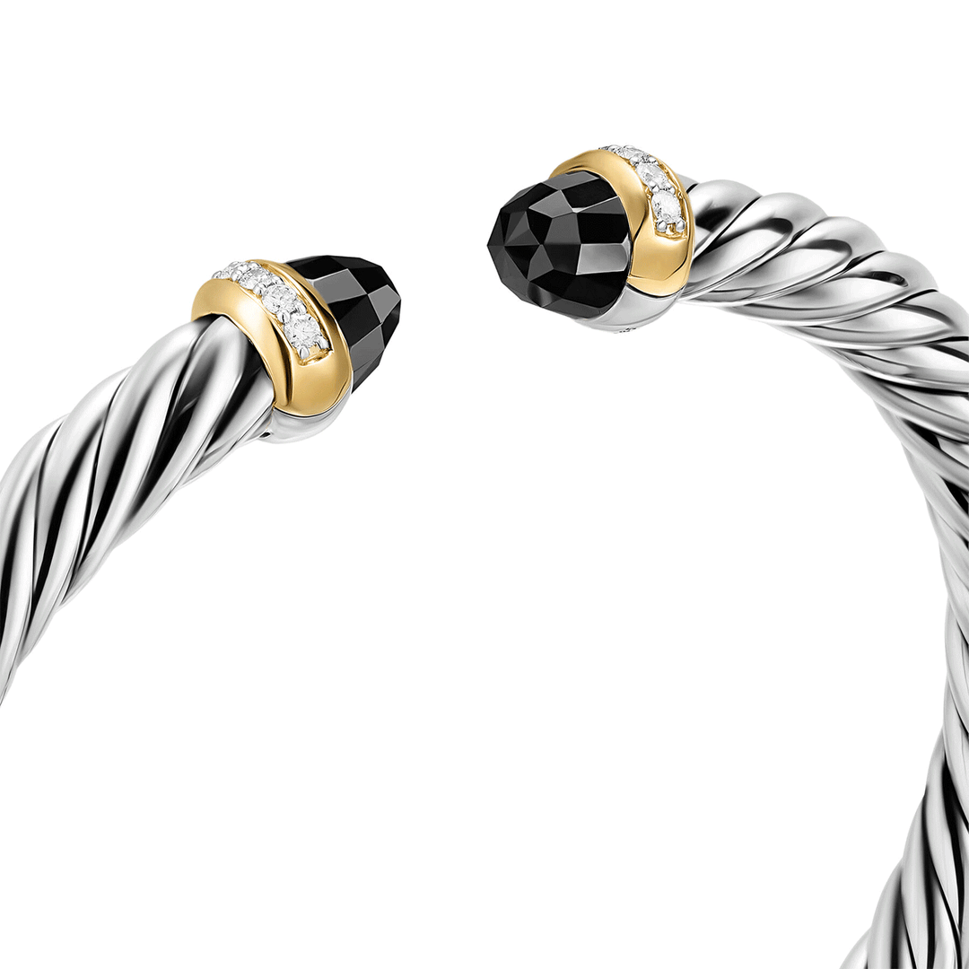 David Yurman Sterling Silver with 14K Yellow Gold, Black Onyx and Diamonds, 6mm Cable Flex® Bracelet