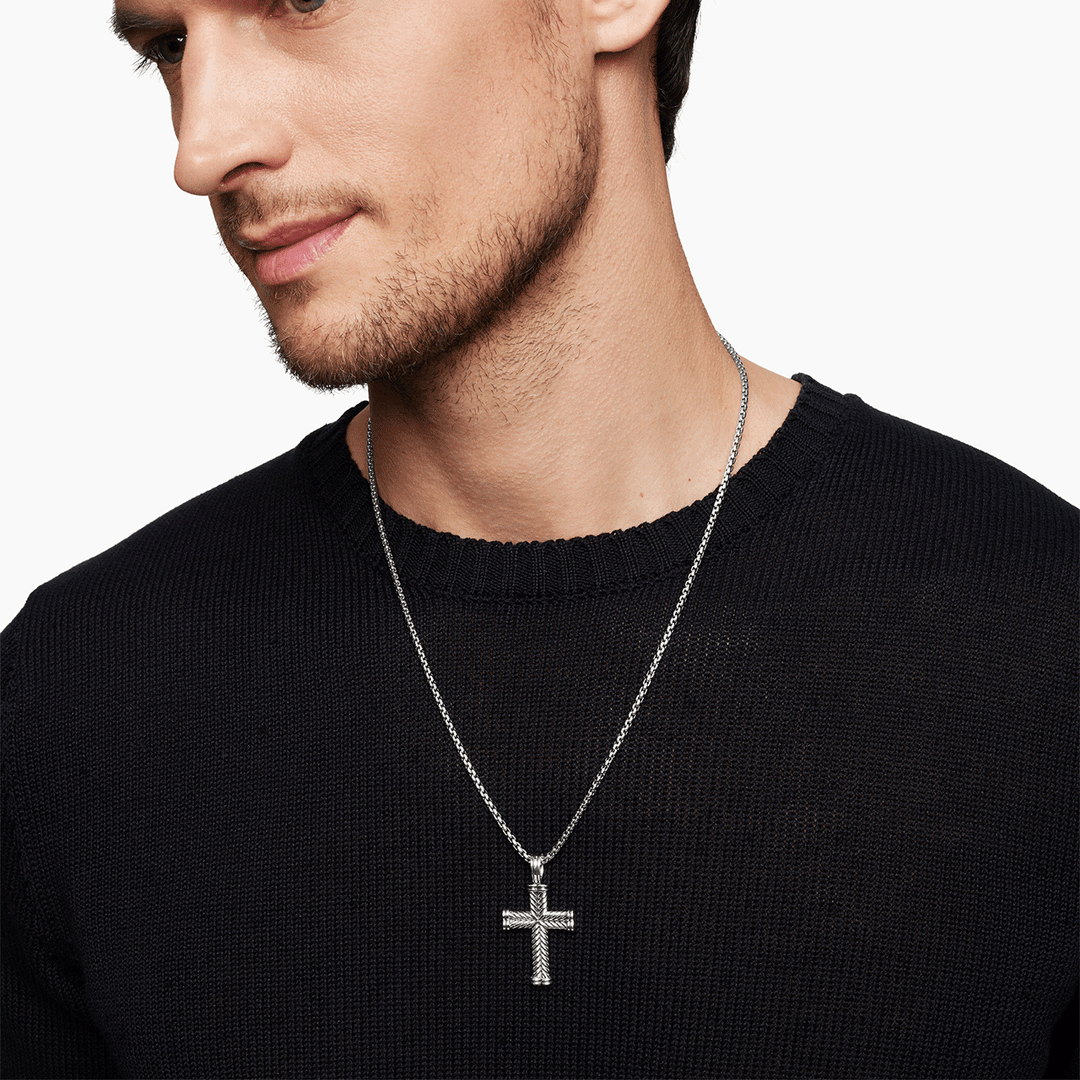 David Yurman Chevron Cross Pendant Sterling Silver, 33mm