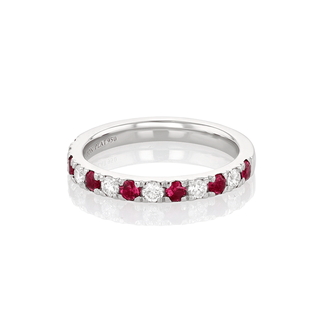 Lisette Platinum Diamond and .40 Total Weight Ruby Half Way Band