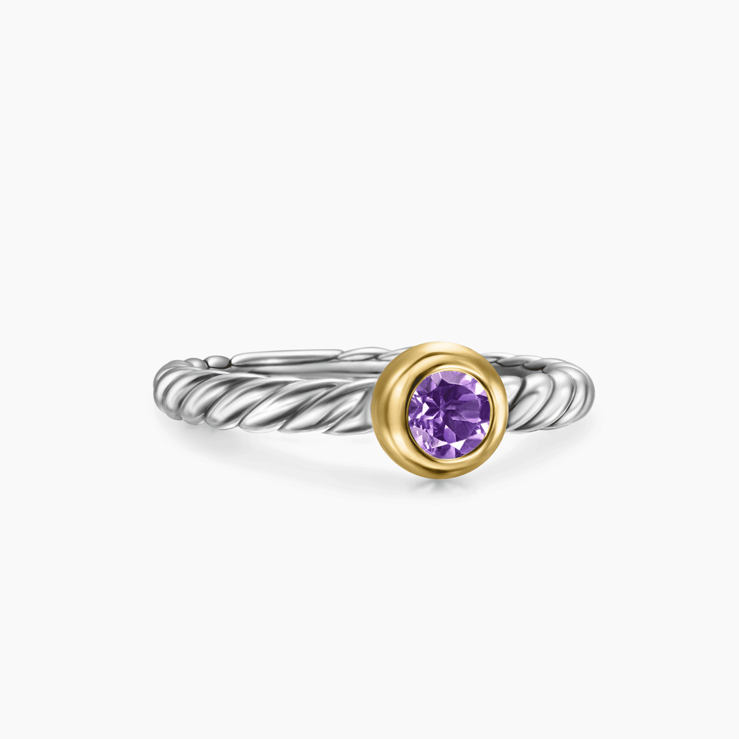 David Yurman Petite Cable Ring Sterling Silver with 14k Yellow Gold and Amethyst, 2.8mm