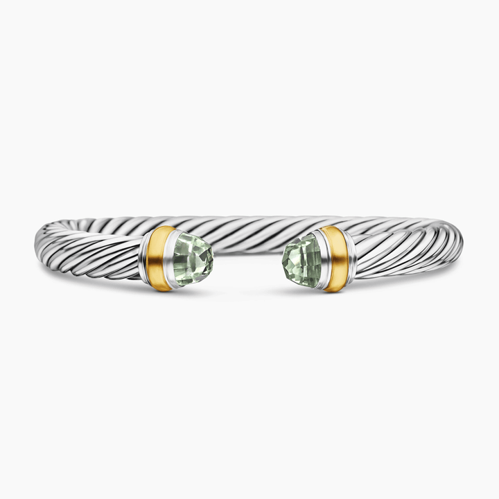 David Yurman Classic Cable Bracelet Sterling Silver with 14k Yellow Gold and Prasiolite, 7mm