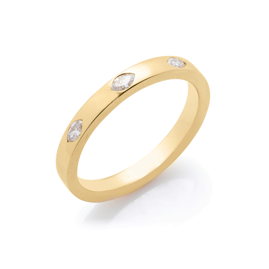 18k Yellow Gold and .16 Total Weight Marquise Shape Diamond Ring