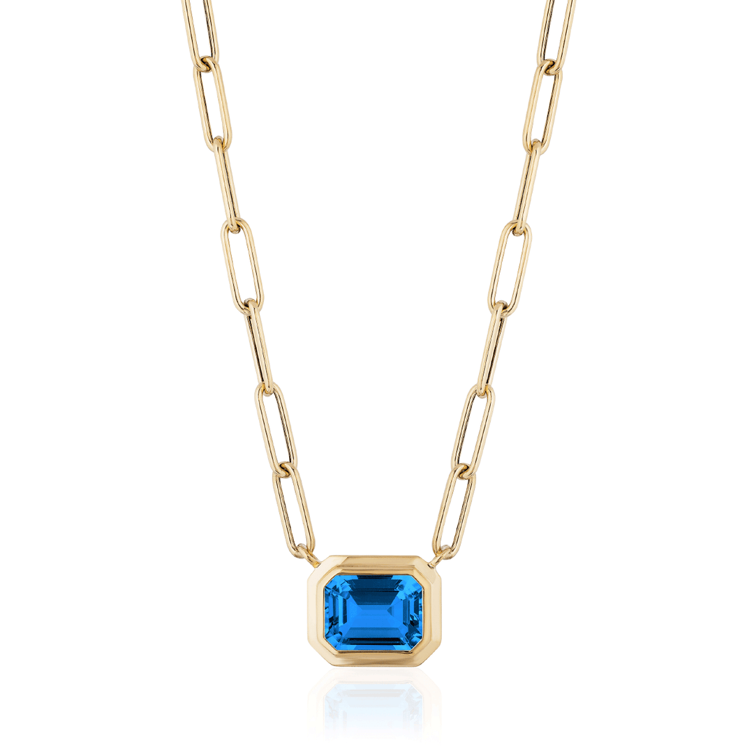Goshwara Manhattan 18k Yellow Gold and London Blue Topaz Bezel Pendant