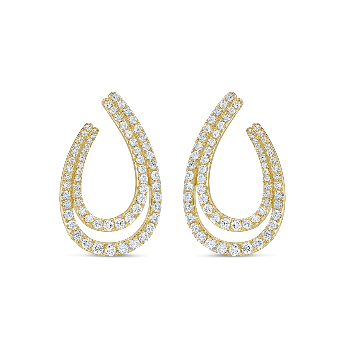 Charles Krypell 18k Yellow Gold and 1.52 Total Weight Diamond Double Loop Earrings