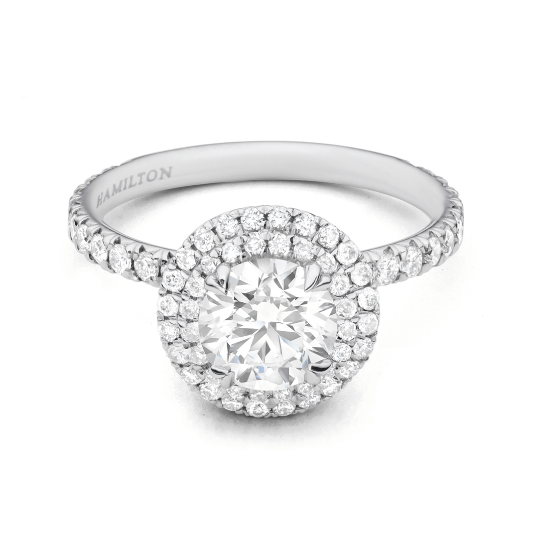 Hamilton Lisette Collection 18k White Gold and 0.55 Total Weight Diamond Double Halo Mounting Ring
