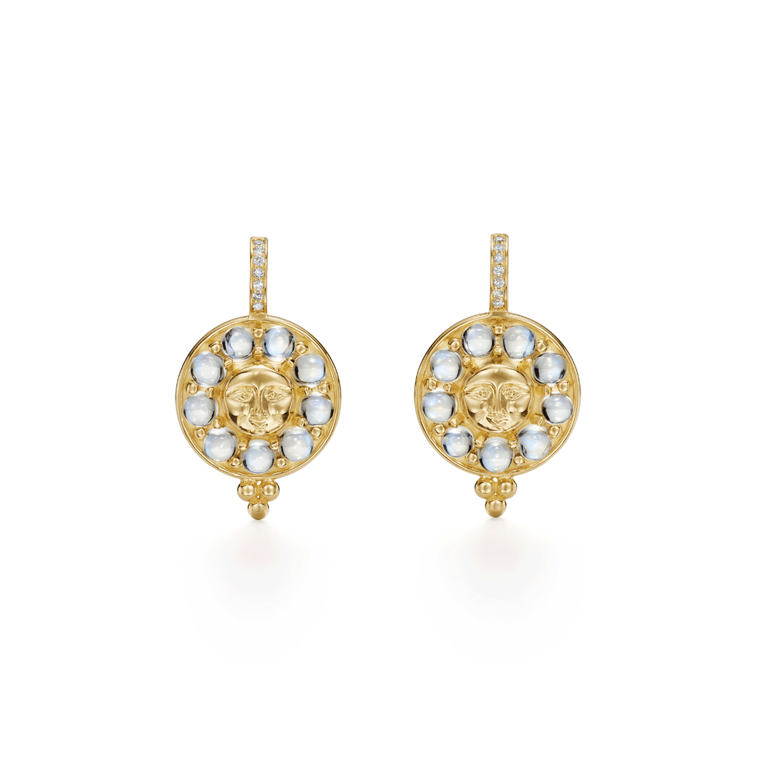 Temple St. Clair 18k Yellow Gold Selena Luna Blue Moon and Diamond Earrings