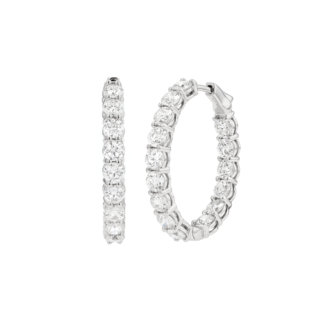 18k Gold 6.15 Total Weight Diamond In Out Hoops