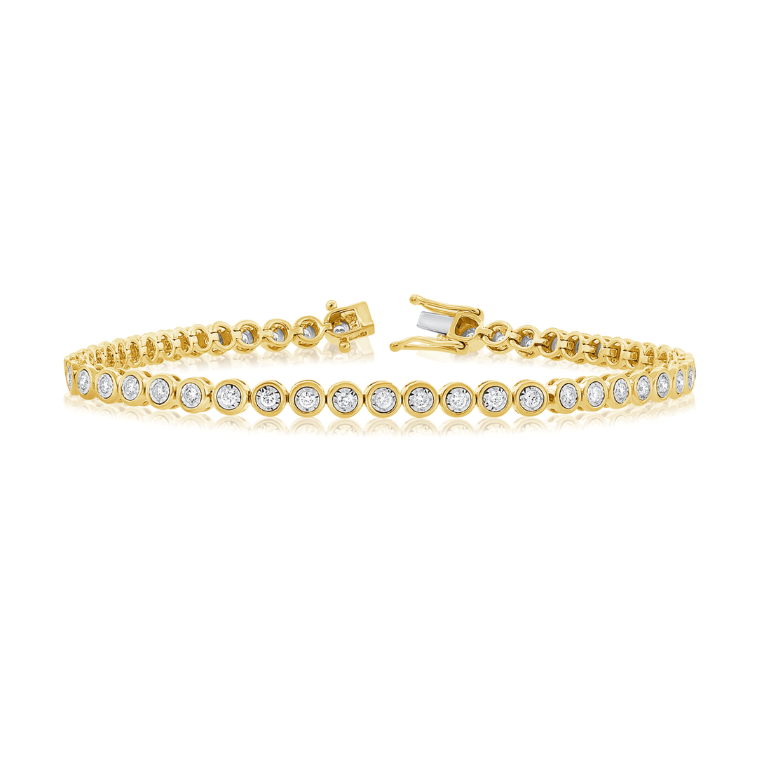 14k Yellow Gold Bezel Set 1.11 Total Weight Diamond Line Bracelet