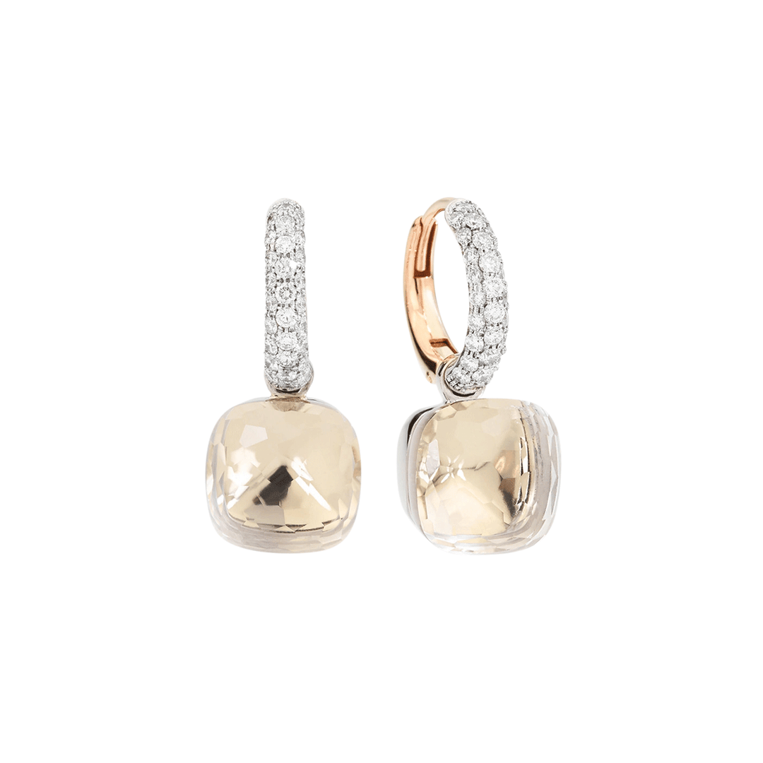 Pomellato Nudo 18k Rose White Gold White Topaz and Diamond Earrings