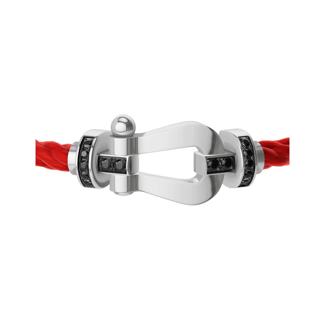 FRED Force 10 Red Cable with 18k White Gold LG Half Black Diamond Buckle Exclusively Hamilton Jewelers