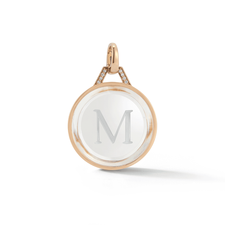 Walters Faith Bell 18K Rose Gold Rock Crystal and Diamond M Initial Charm