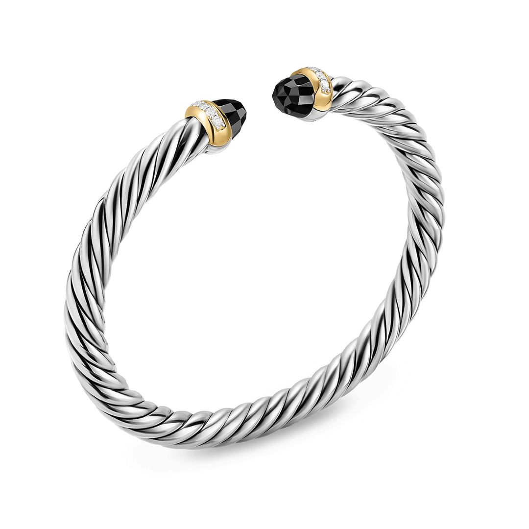 David Yurman Sterling Silver with 14K Yellow Gold, Black Onyx and Diamonds, 6mm Cable Flex® Bracelet