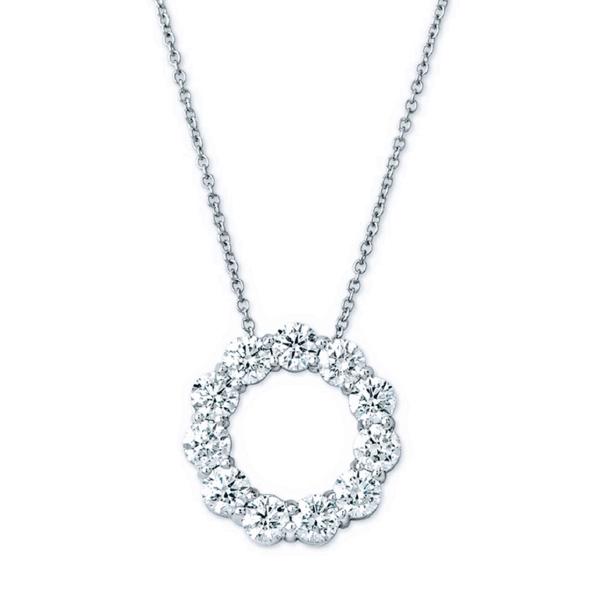 14k White Gold and 2.03 Total Weight Diamond Circle Pendant