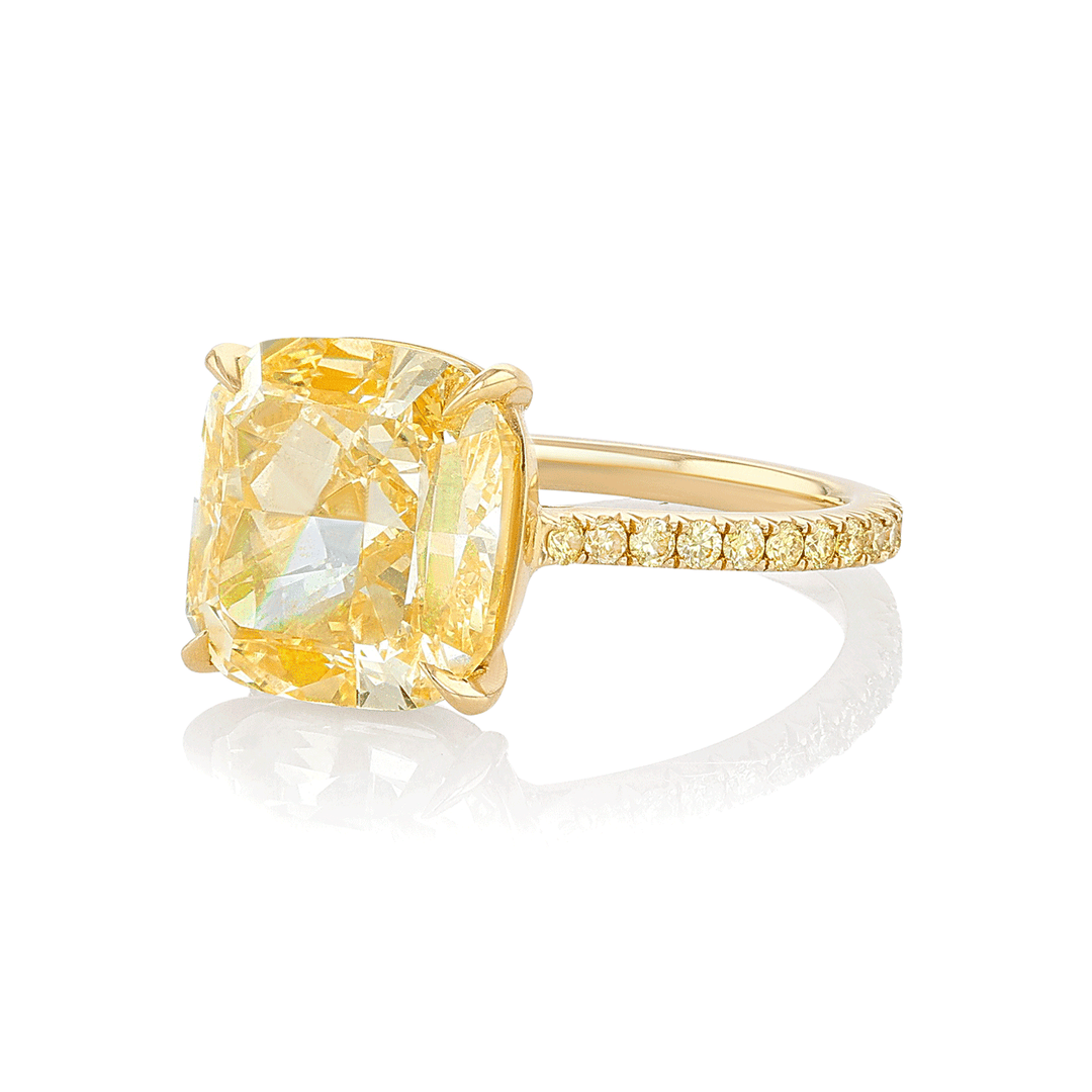 18k Yellow Gold and Fancy Yellow Diamond Center 7.73 Total Weight Ring