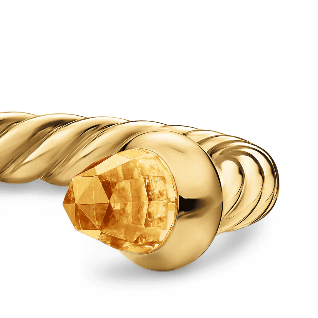 David Yurman Micro Cablespira Flex Open Ring 18k Yellow Gold with Citrine, 2.5mm