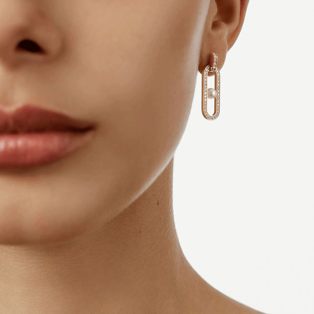 Dinh Van Maillon 18k Yellow Gold and Perle Diamond Earrings