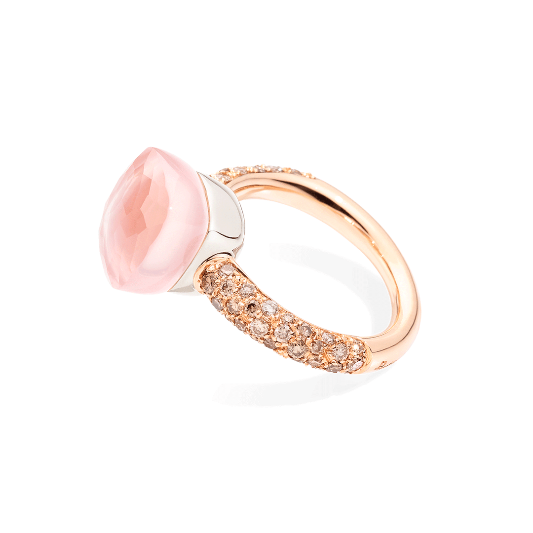 Pomellato Nudo Classic 18k Rose White Gold Rose Quartz and Diamond Ring