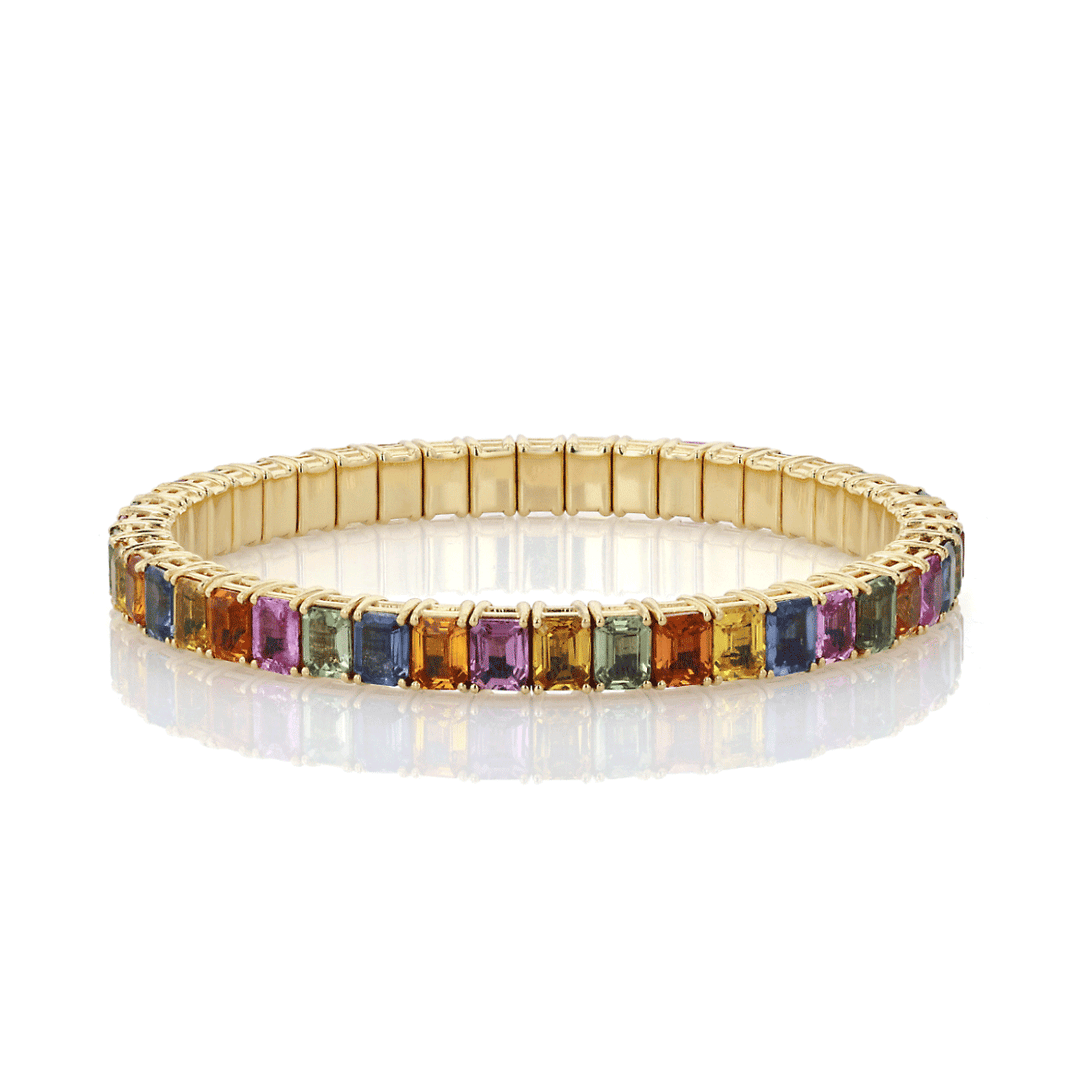 18k Yellow Gold and Multi Colored Sapphires Bracelet
