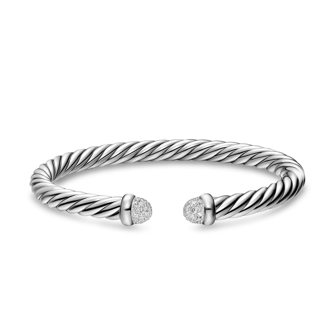 David Yurman Cable Flex Bracelet Sterling Silver with Pavé Diamond Domes, 6mm