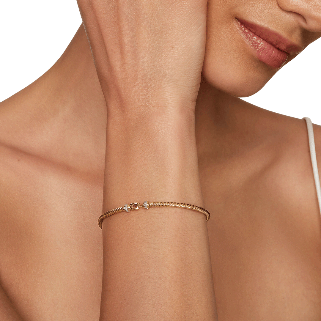 David Yurman Buckle Classic Cable Bracelet 18K Yellow Gold with Diamonds, 2.6mm Large