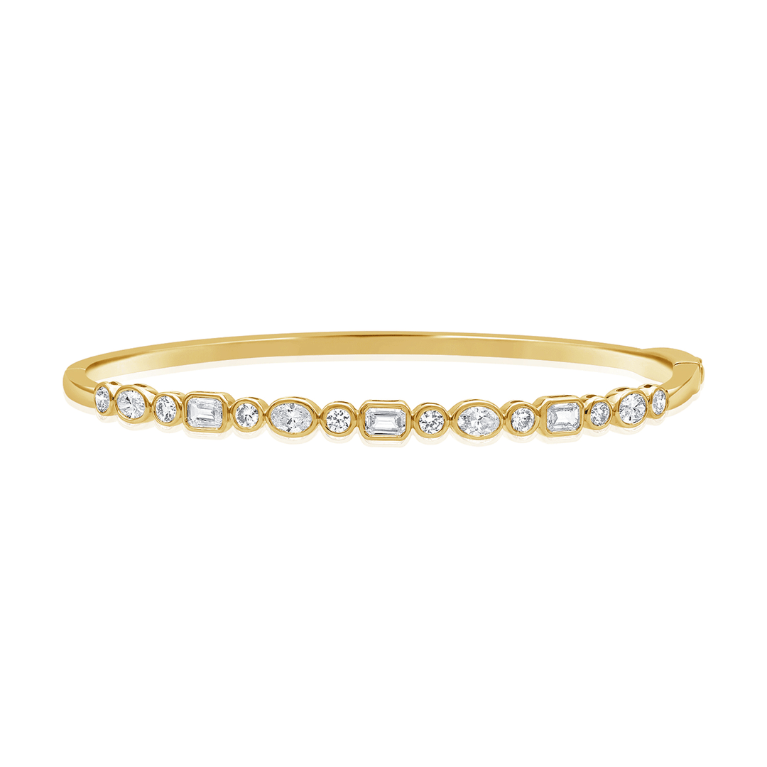 14k Yellow Gold and Mix Shape Diamond Bangle Bracelet
