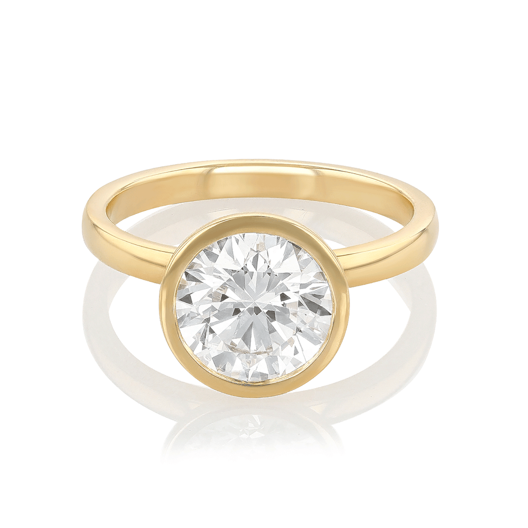 18k Yellow Gold and Round 2.21 Total Weight Bezel Engagement Ring
