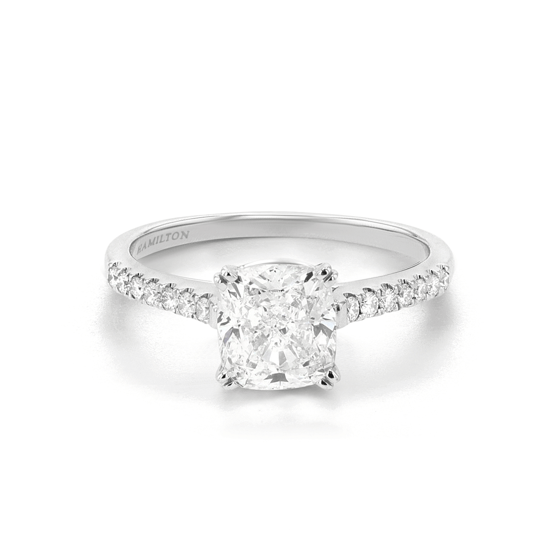 Hamilton Cherish Collection Platinum and 2.02 Total Weight Cushion Cut Diamond Engagement Ring