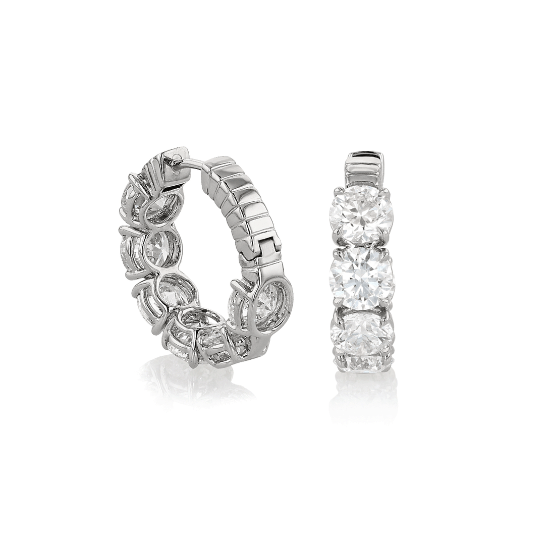 Platinum and 8.71 Total Weight Diamond 21mm In and Out Hoops