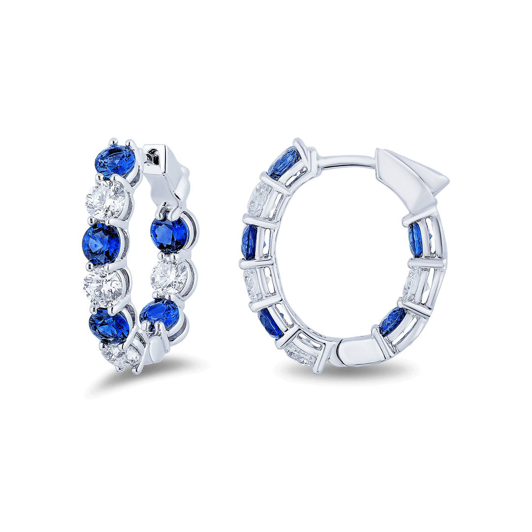 18k Gold Alternating 3.30 Total Weight Sapphire and Diamond In Out Hoops