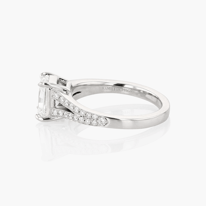 Platinum and Radiant Cut Diamond 1.70 Total Weight  Engagement Ring