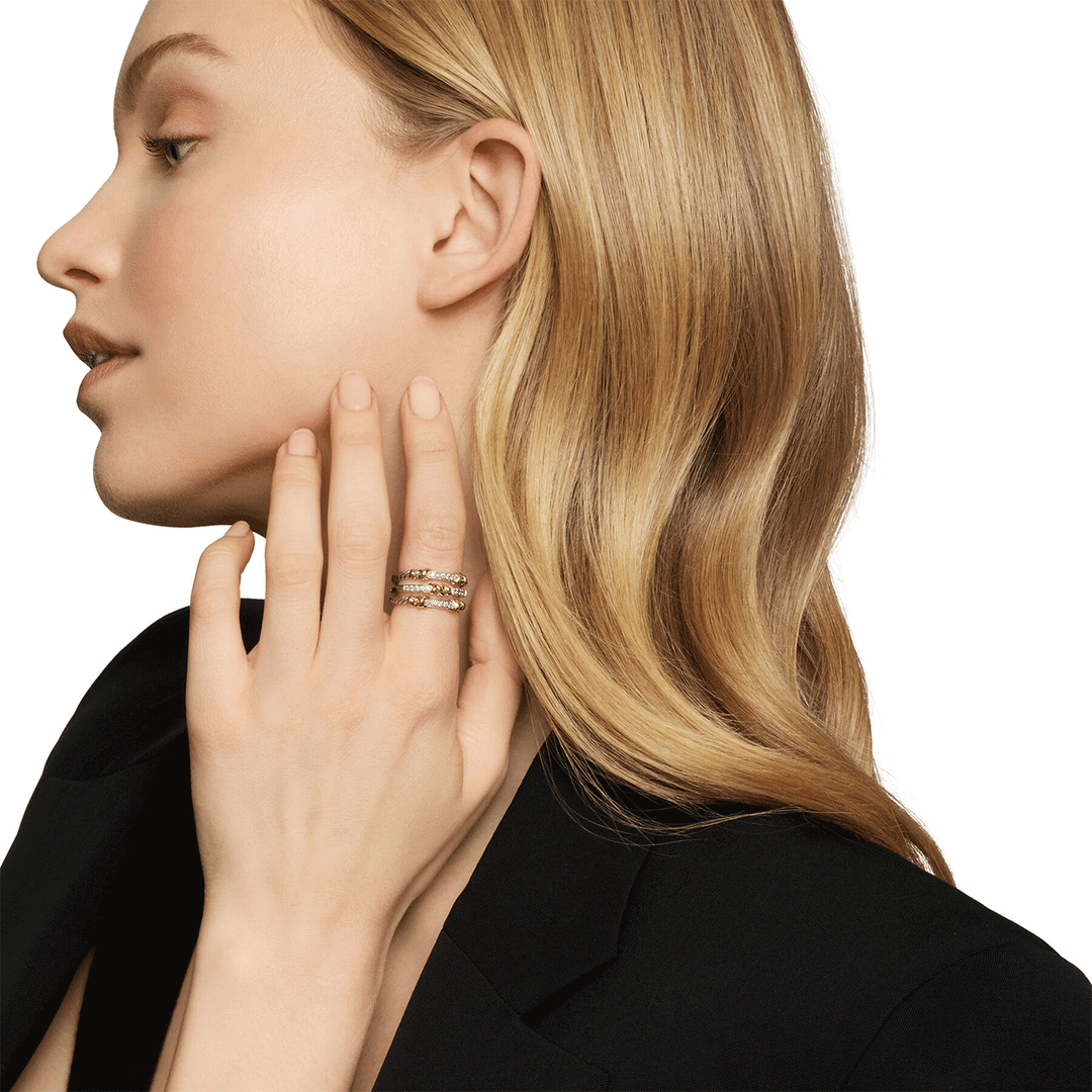 David Yurman Petite Helena Wrap Three Row Ring Sterling Silver with 18K Yellow Gold and Diamonds