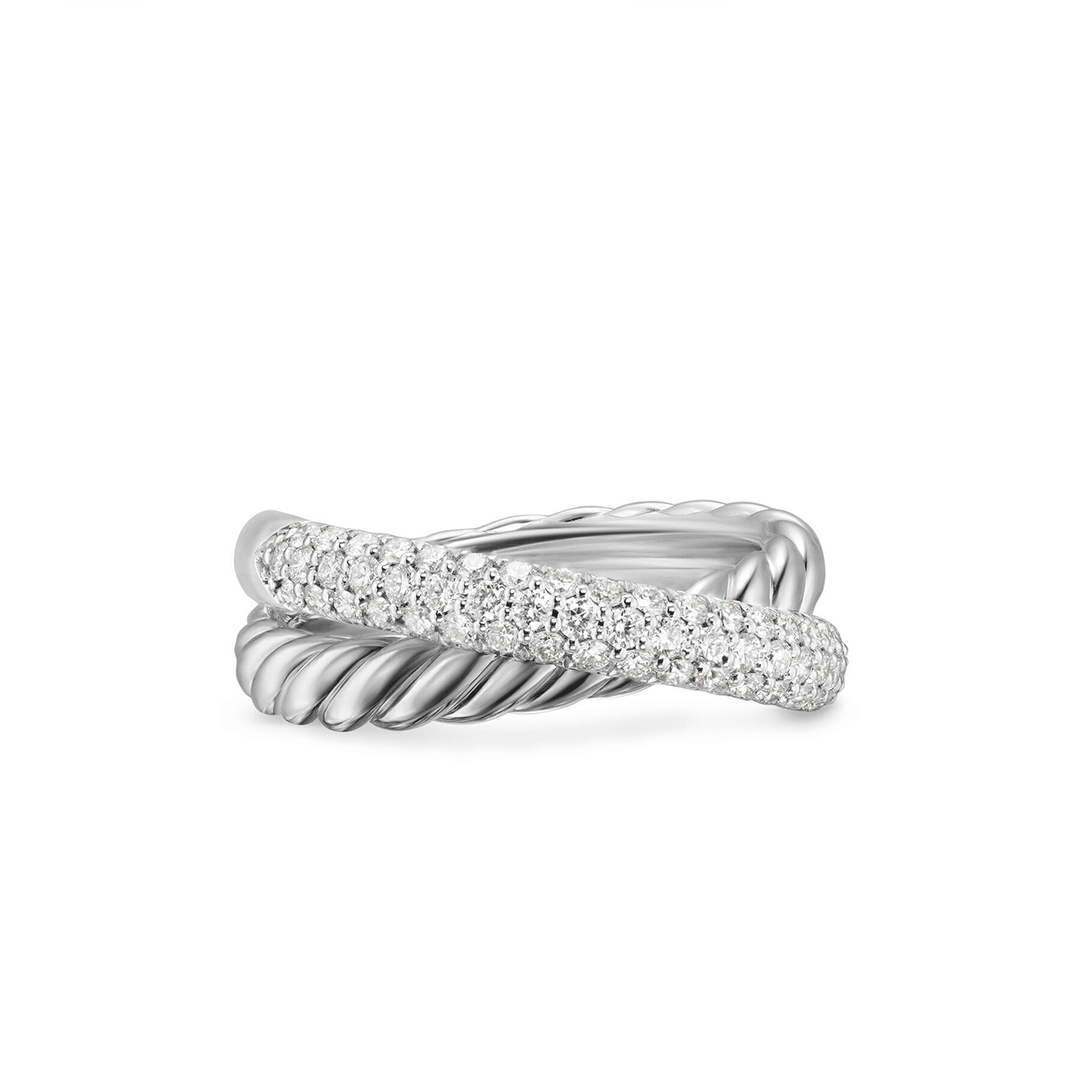 David Yurman Crossover Two Row Ring Sterling Silver with Diamonds, 7.5mm