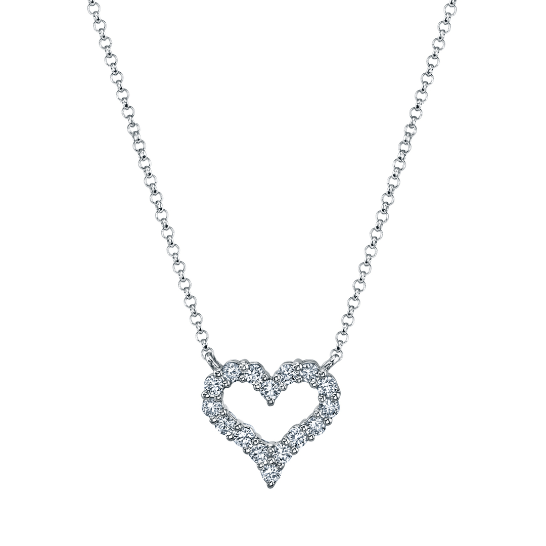 18k Gold and Diamond .34 Total Weight Open Heart Necklace