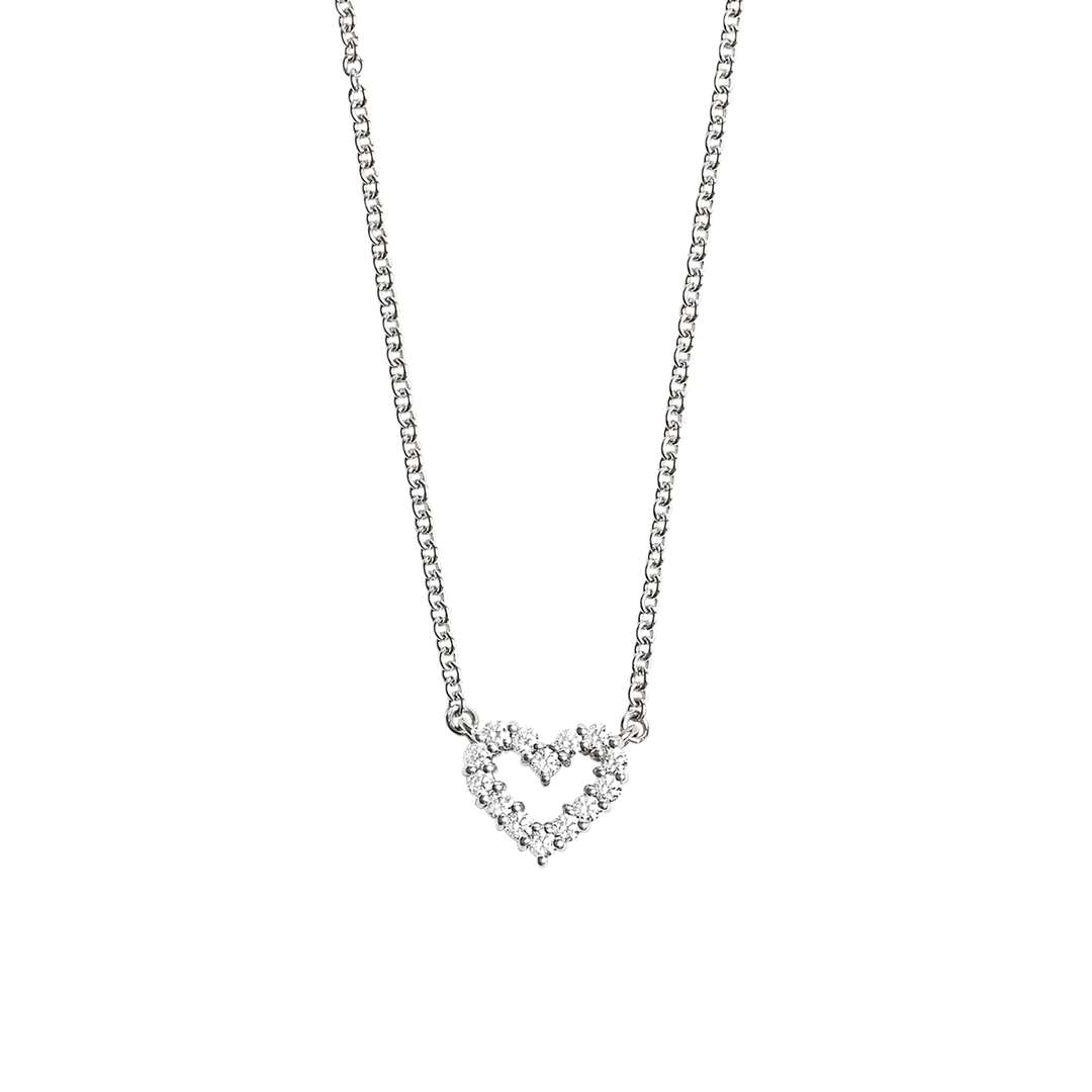 18k White Gold and Diamond .42 Total Weight Small Heart Necklace