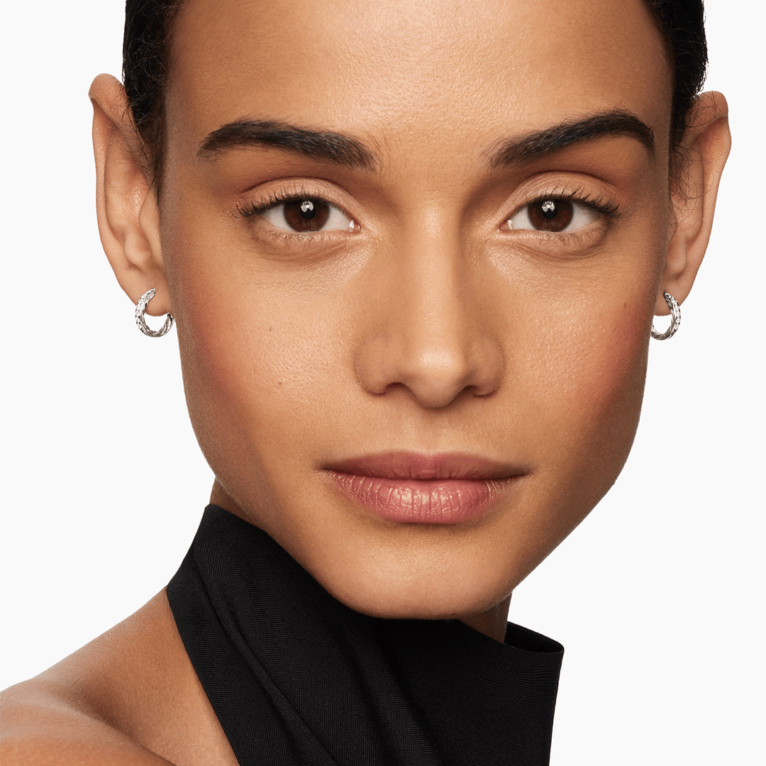 David Yurman Pavé Huggie Hoop Earrings Sterling Silver with Diamonds, 13mm