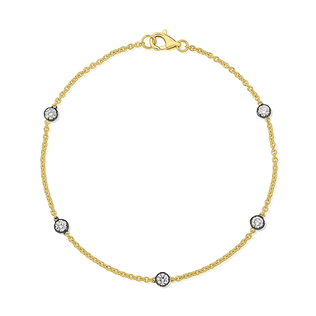 14k Yellow Gold and 0.41 Total Weight Diamond Station Bracelet