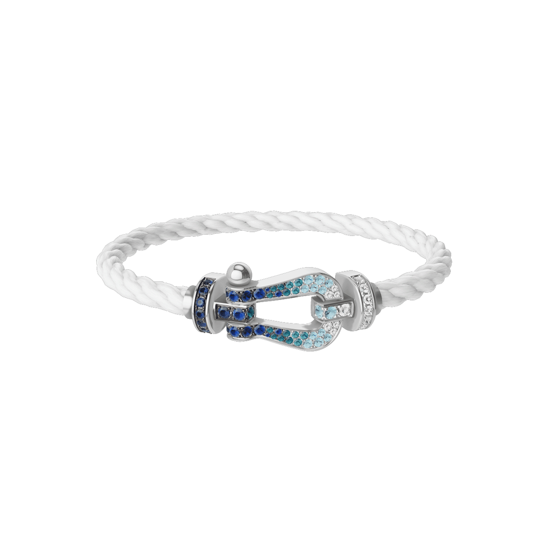 Fred FORCE 10 White Cable 18k White Gold diamond paved and colored gem stones LG Buckle, Exclusively at Hamilton Jewelers
