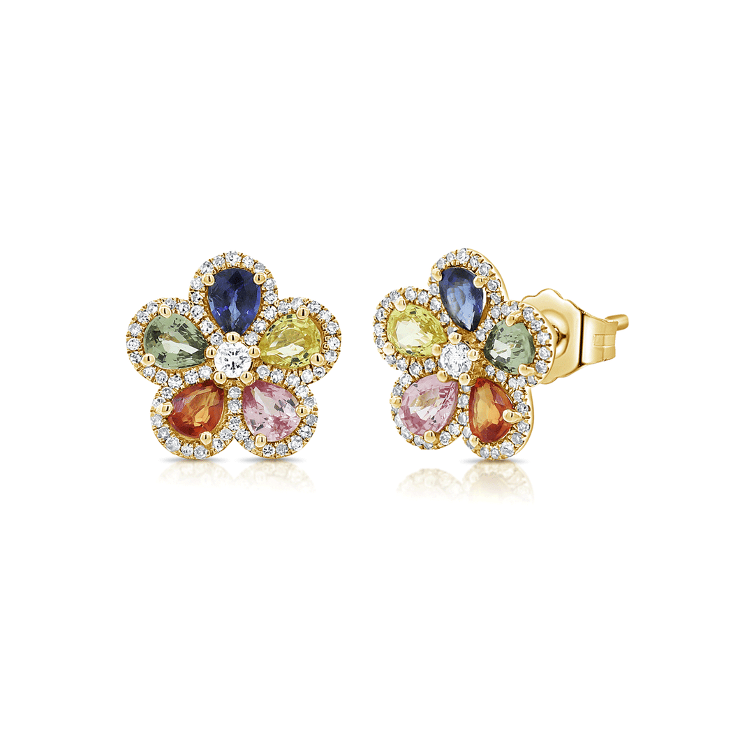 14k Gold 2.02 Total Weight Multi Color Sapphire Earrings