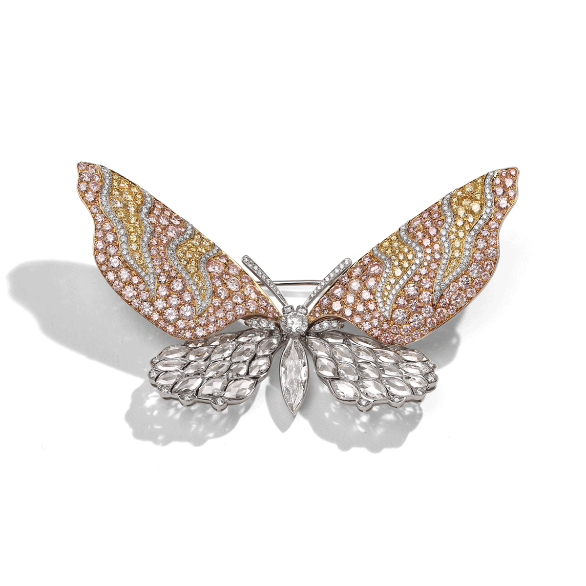 Hamilton Private Reserve Collection Platinum 18k Yellow Gold and Multi Color Diamond Butterfly Pin