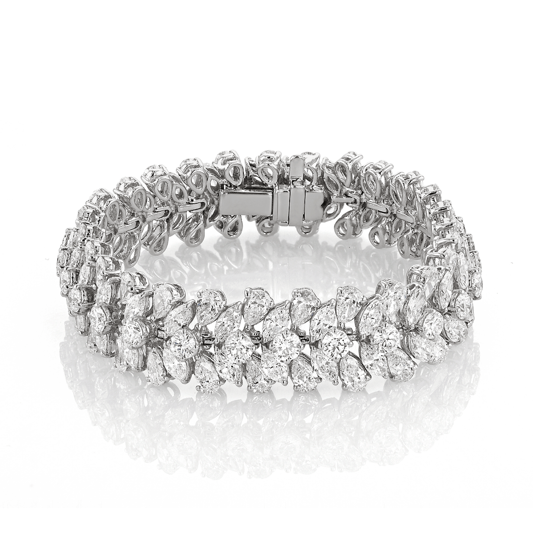 18k White Gold and Mix Diamonds 27.44 Total Weight Five Row Bracelet