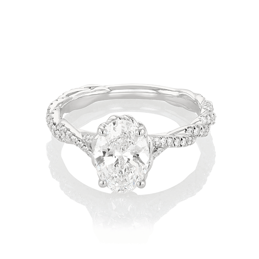 Platinum and 1.50 Total Weight Oval Cut Diamond Full Twist Engagement Ring