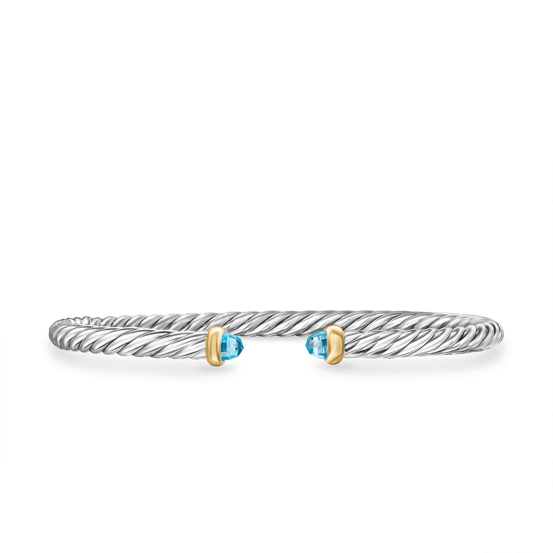 David Yurman Sterling Silver with 14K Yellow Gold and Blue Topaz, 4mm