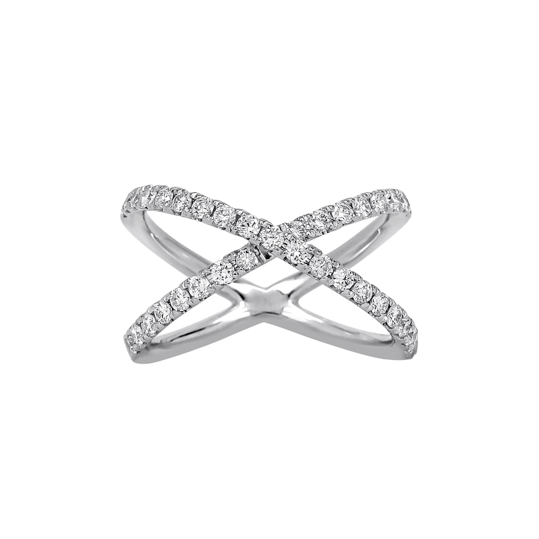 18k White Gold and .85 Total Weight Diamond X Crossover Ring