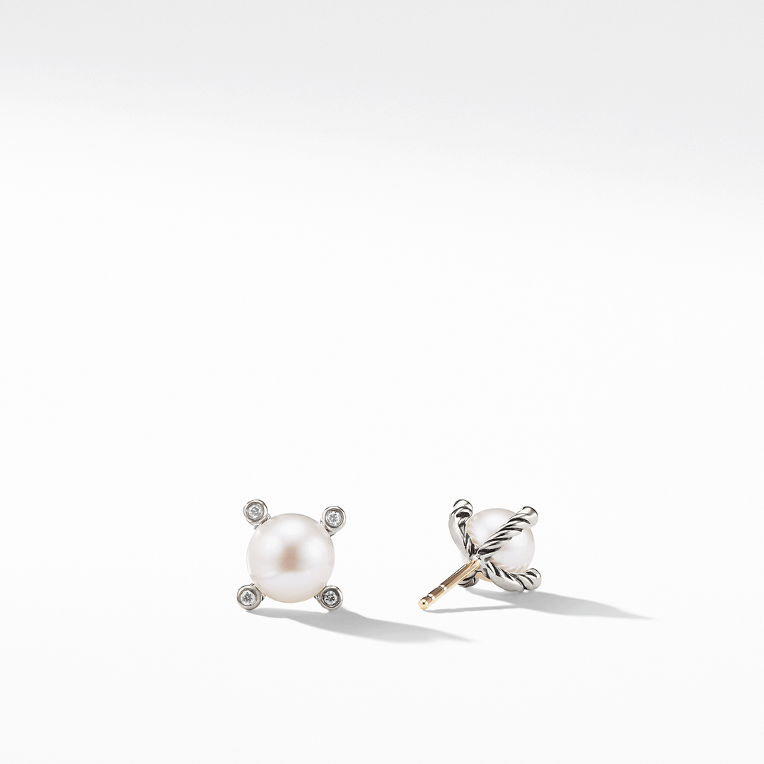 David Yurman Cable Collection Pearl Earrings with Diamonds