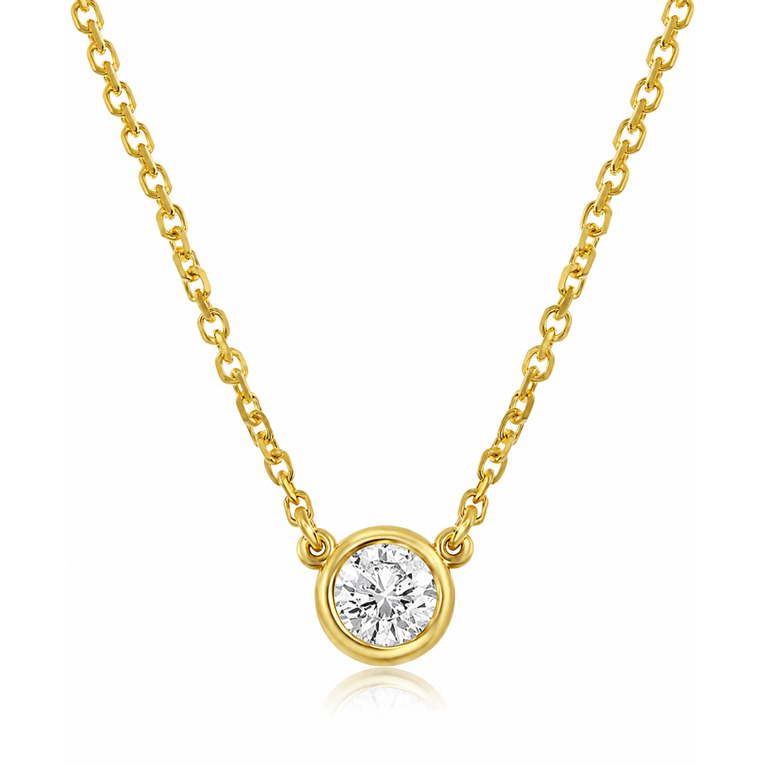 14k Yellow Gold and .15 Total Weight Solitaire and Diamonds By The Yard Necklace