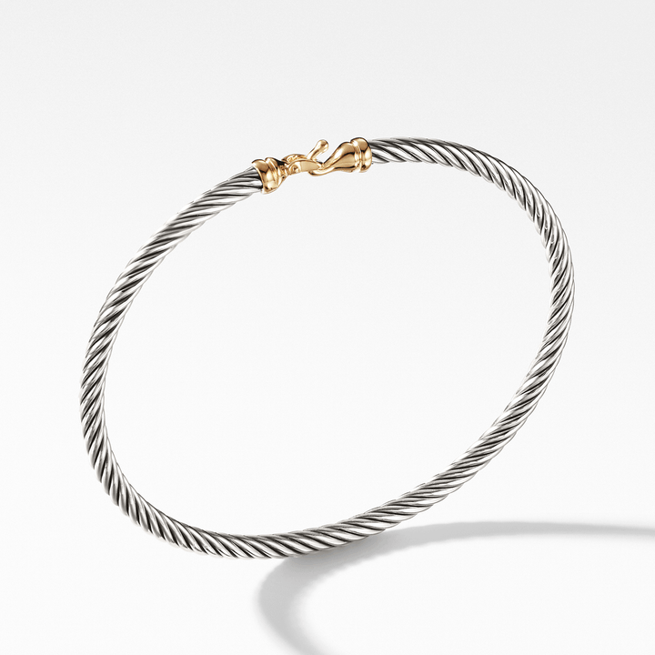 David Yurman Buckle Classic Cable Bracelet Sterling Silver with 18k Yellow Gold, 3mm